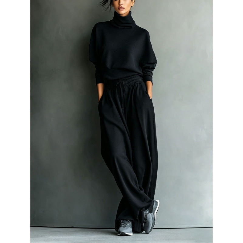 Damen Rollkragen-Loungewear-Set mit Oversize-Oberteil und weitem Gummibund-Hose Echoarchiv