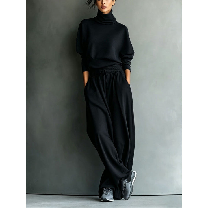Damen Rollkragen-Loungewear-Set mit Oversize-Oberteil und weitem Gummibund-Hose Echoarchiv