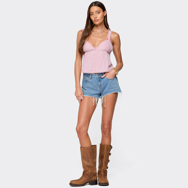 Damen Crop-Top aus feiner Baumwolle mit dekorativen Knopfdetails Echo Archiv