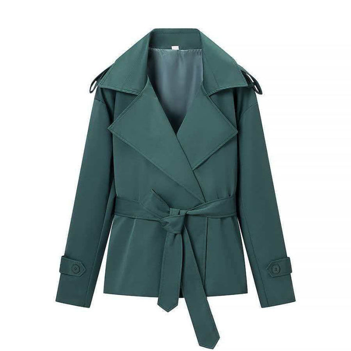 Damen 50+ kurzer Taillen-Trenchblazer mit Bindegürtel und weitem Revers Echo Archiv