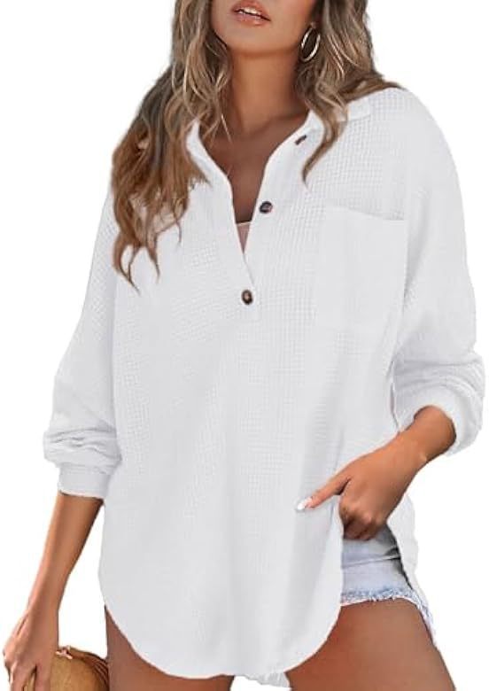 Damen nan oversized Waffelpiqué Hemdbluse mit Brusttasche, Knopfleiste und abgerundetem Saum Echo Archiv