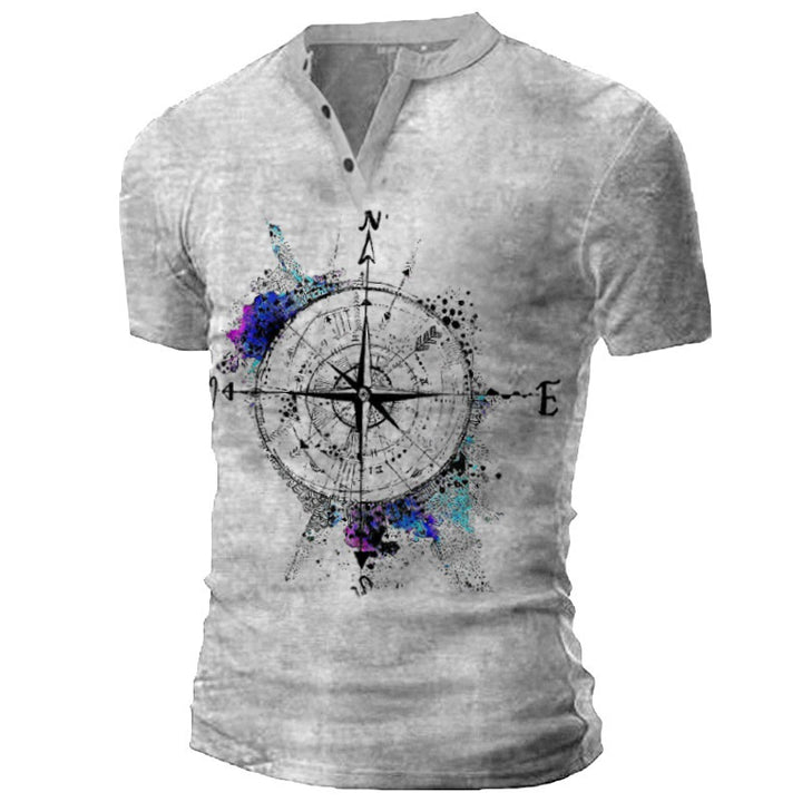 Herren T-Shirt mit kreativem Kompassdesign und innovativer Waschung Echoarchiv