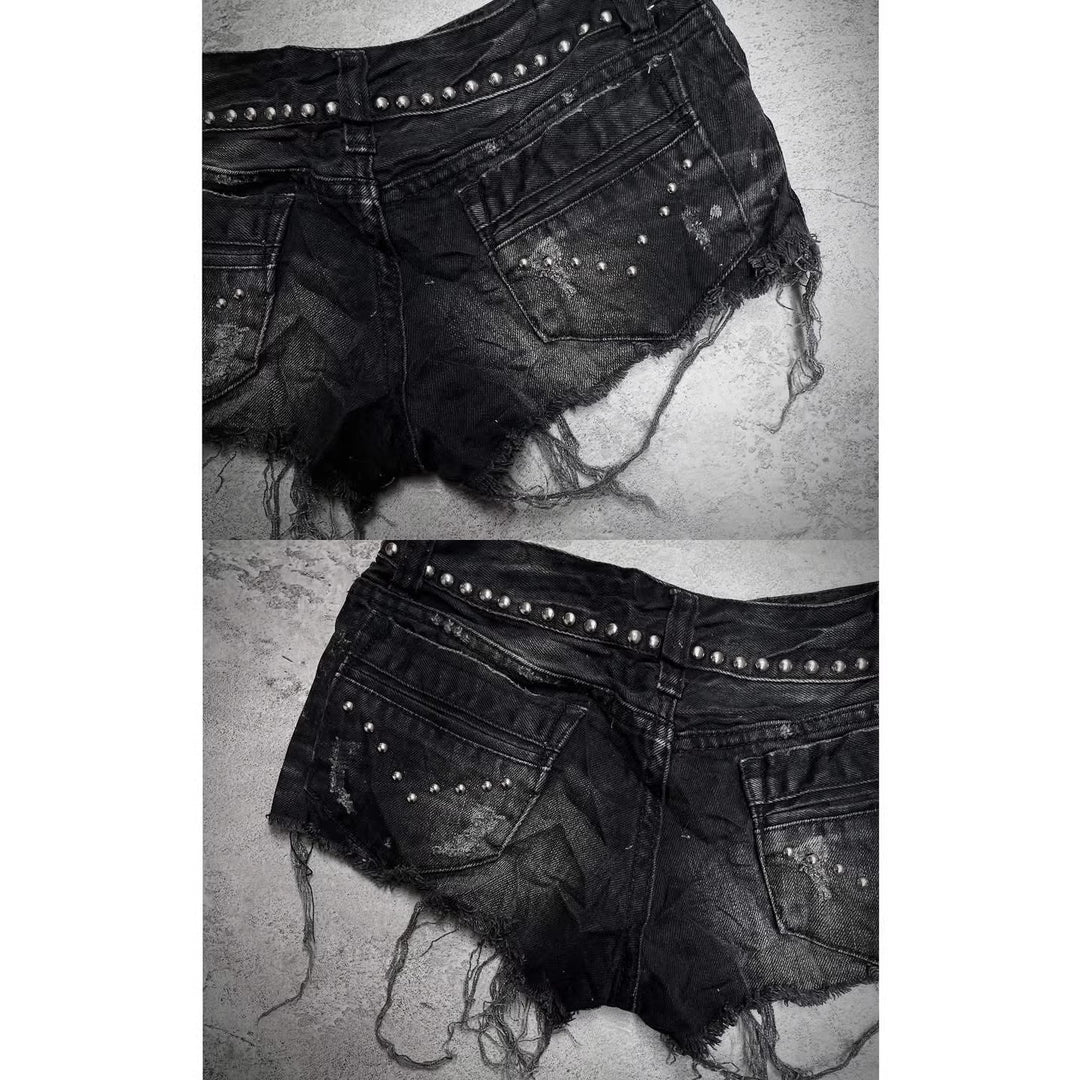 Damen Modische Destroyed Denim-Shorts mit Nieten Echo Archiv