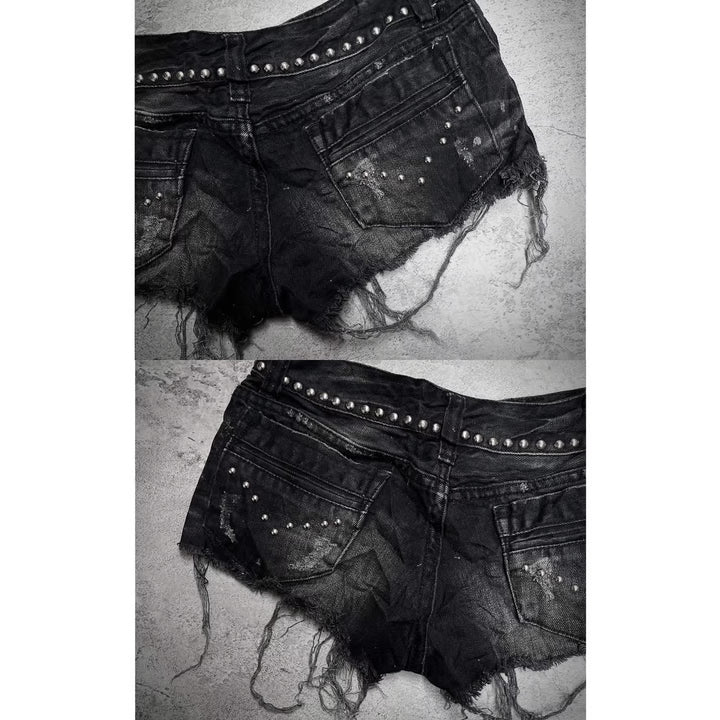 Damen Modische Destroyed Denim-Shorts mit Nieten Echo Archiv