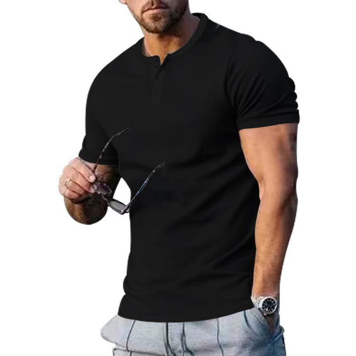 Herren Kurzarm-Henley-T-Shirt aus hochwertigem Baumwollmix mit knöpfbarer Ausschnitt Echoarchiv