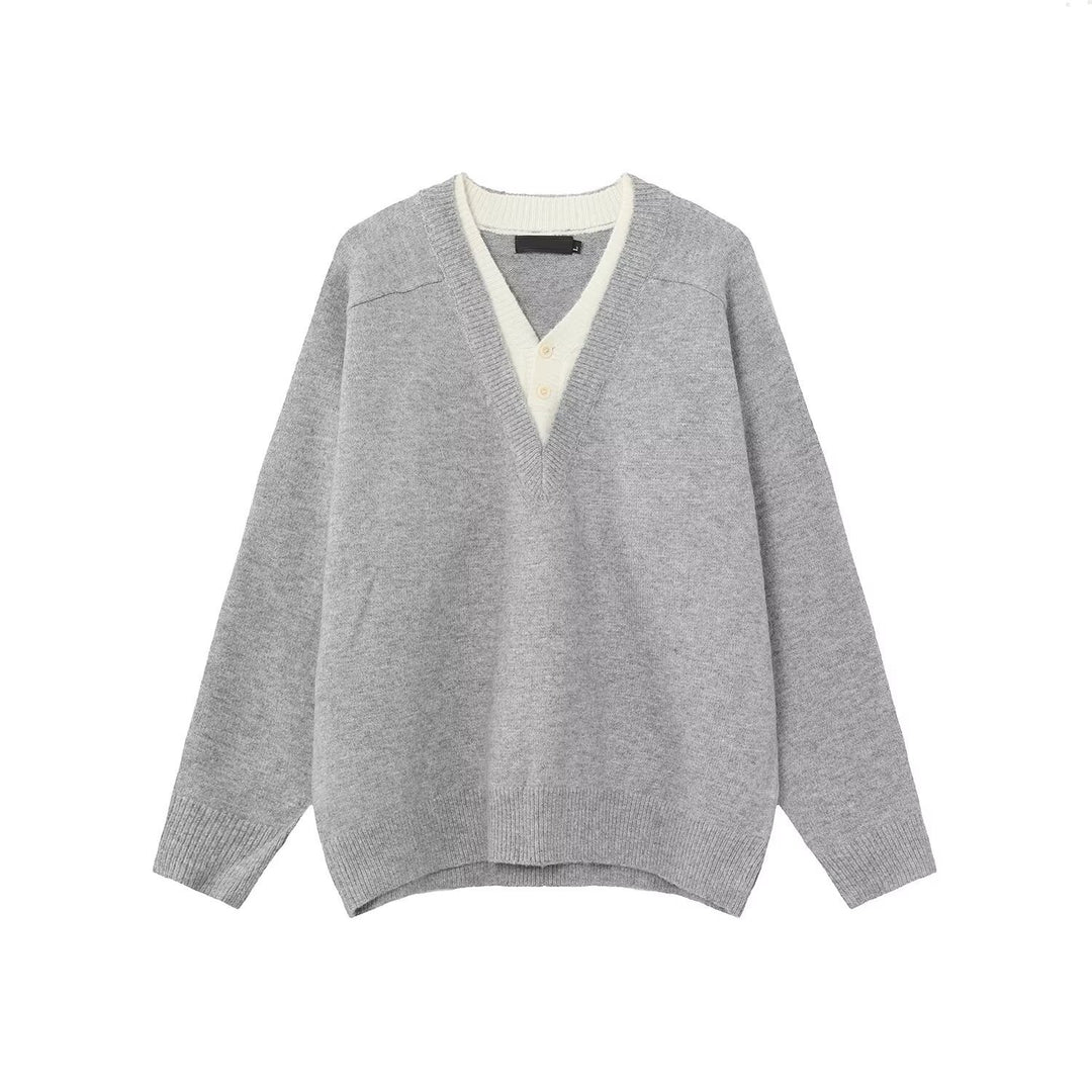 Herren Eleganter V-Ausschnitt Grobstrickpullover Echoarchiv