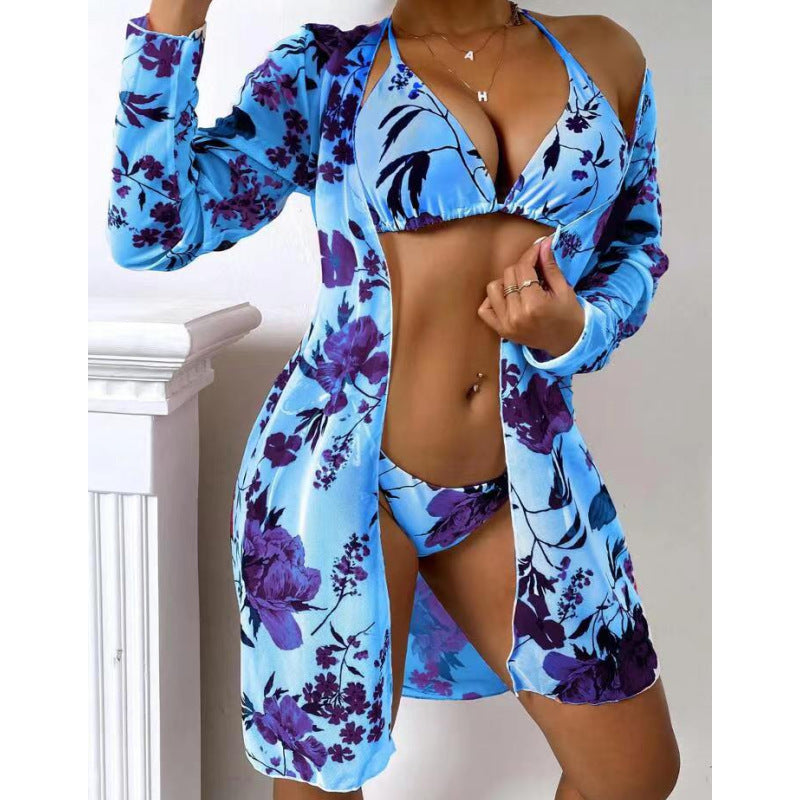 Damen Badeanzug mit transparenter Strandumhüllung und botanischem Druck Echo Archiv