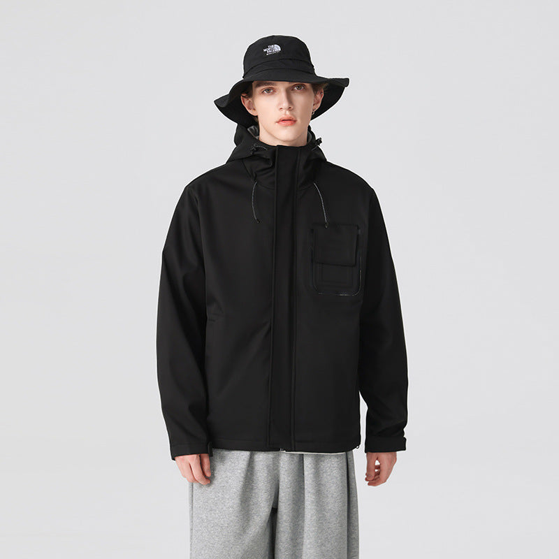 Herren Technische Funktionsjacke mit Kapuze, wasserabweisendem Softshell und Brustklappen-Tasche Echo Archiv