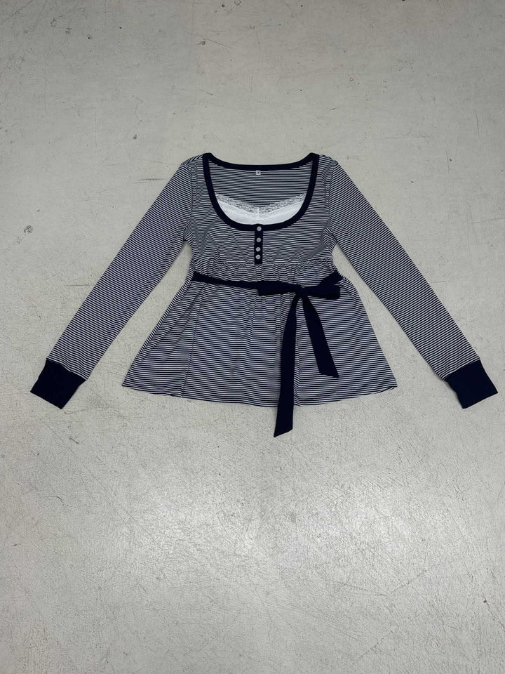Damen Umstands- und Stillbluse mit Empire-Naht, Knopfleiste und Bindegürtel Echo Archiv