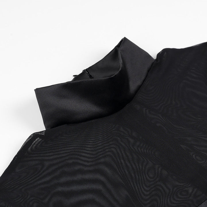 Damen kurzes Mesh-Overlay-Skaterkleid mit Stehkragen und taillierter Korsage Echo Archiv
