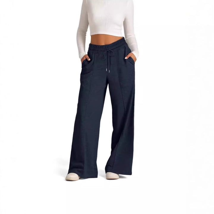 Damen High-Rise Weite Beinhose mit Kordelzug, seitlichen Taschen und vorderer Naht – Avélisse