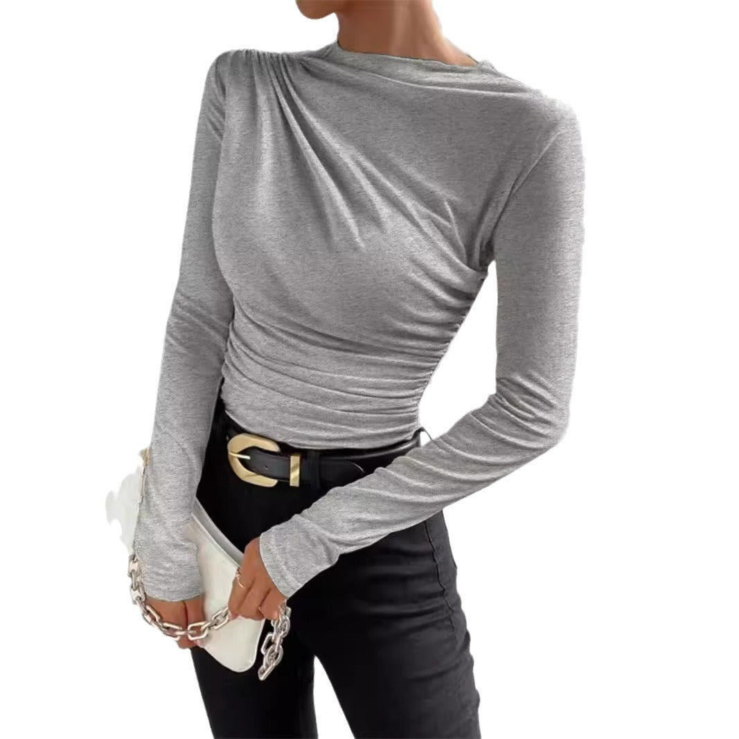 Damen nan gerafftes Langarmshirt mit asymmetrischem U-Boot-Ausschnitt und figurbetonter Silhouette Echo Archiv