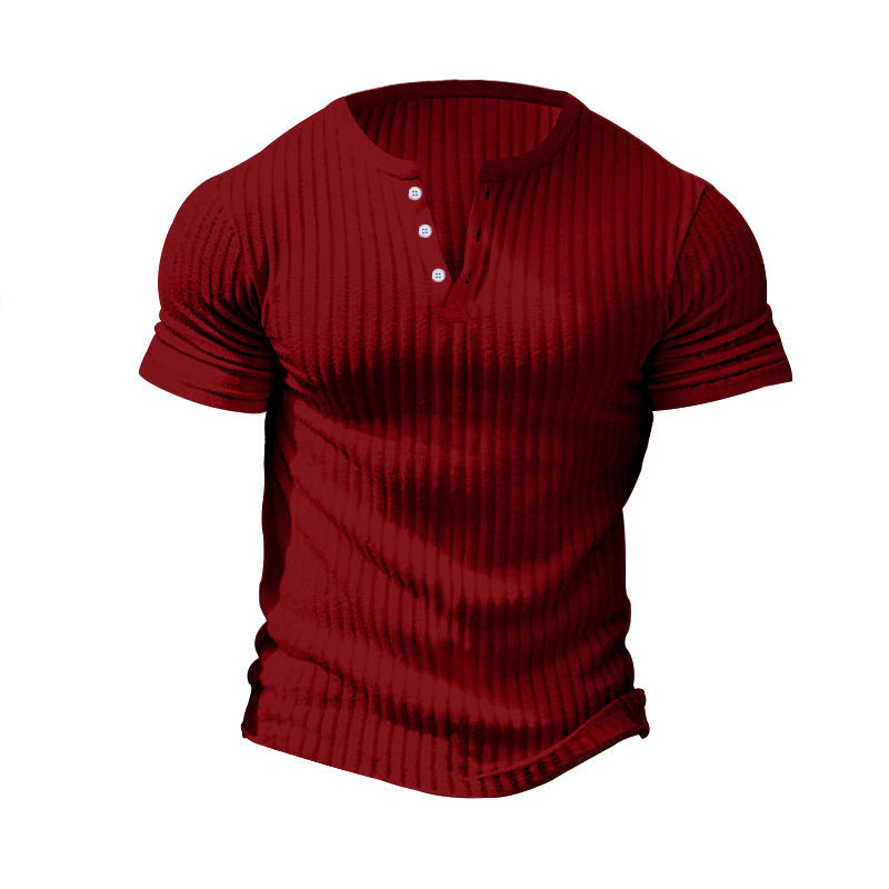 Herren Kurzarm Henley-T-Shirt mit strukturiertem Rippdesign Echoarchiv