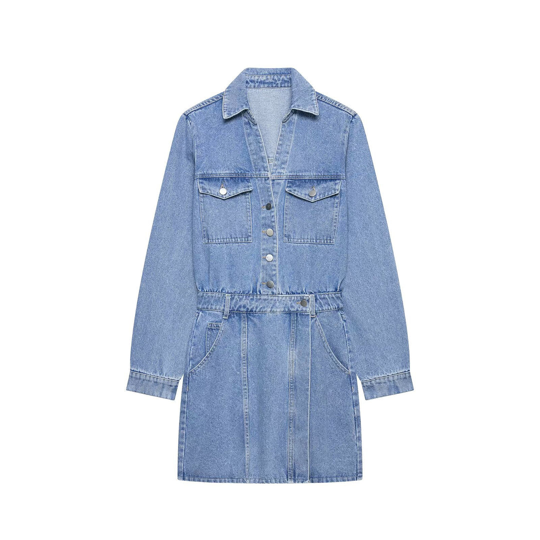 Damen Jeanskleid mit Hemdblusenkragen Taillengürtel und aufgesetzten Taschen Echo Archiv
