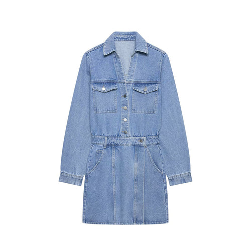 Damen Jeanskleid mit Hemdblusenkragen Taillengürtel und aufgesetzten Taschen Echo Archiv