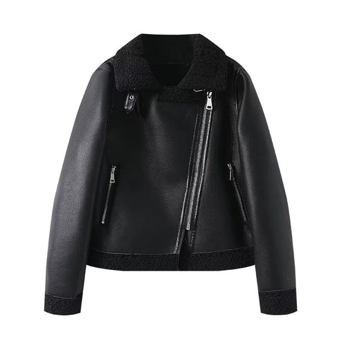Damen nan taillierte Bikerjacke in Lammfelloptik mit asymmetrischem Reißverschluss Echo Archiv