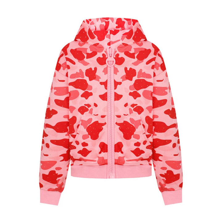 Damen Kapuzenjacke im Camouflage‑Print mit durchgehendem Reißverschluss, Kängurutasche und Rippbündchen Echoarchiv