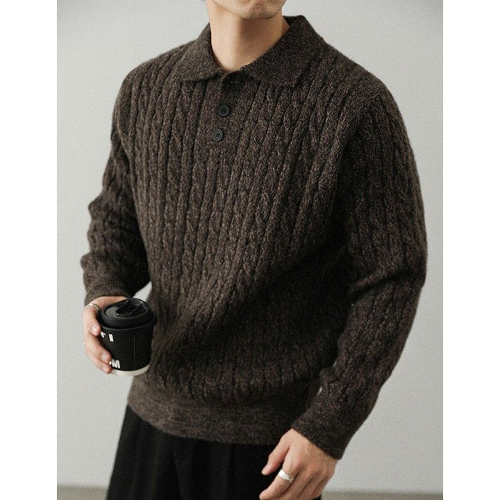 Herren Gemütlicher Grobstrickpullover mit Knopfleiste Echoarchiv