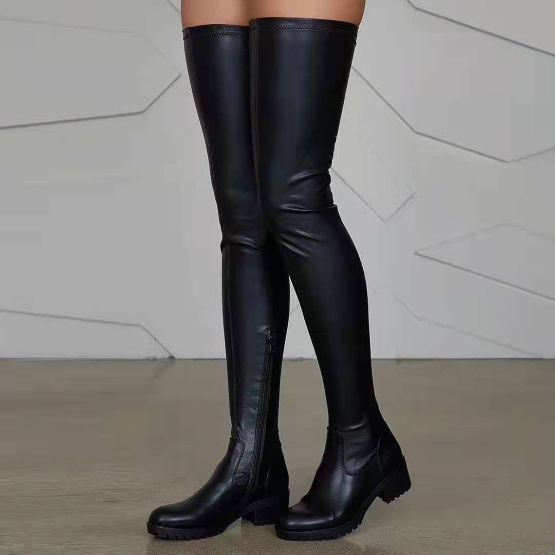 Damen Overknee-Stiefel aus Stretch-Kunstleder mit seitlichem Reißverschluss und robuster Profilsohle Echo Archiv