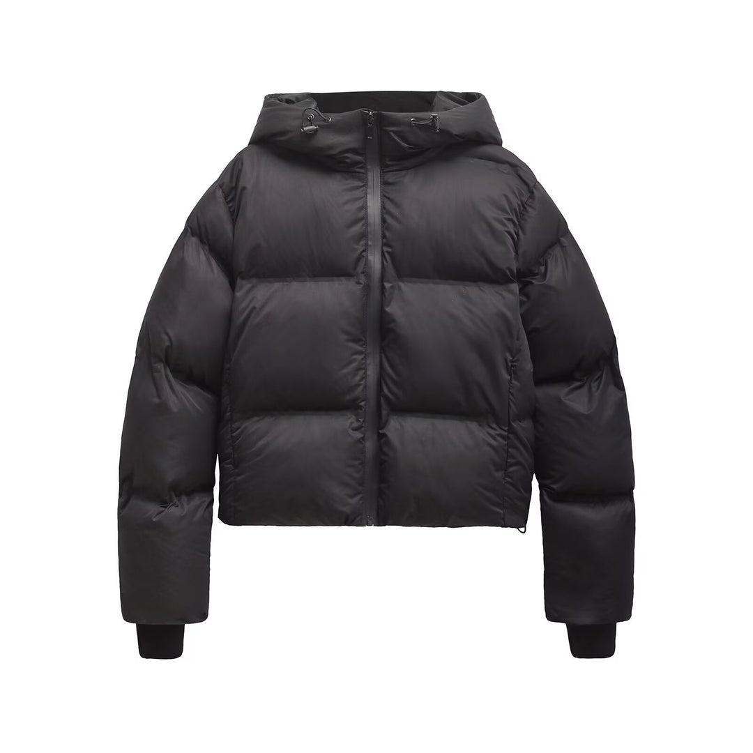 Damen Cropped Stepp-Parka mit Kapuze, wasserdichtem Reißverschluss und Rippbündchen Echoarchiv