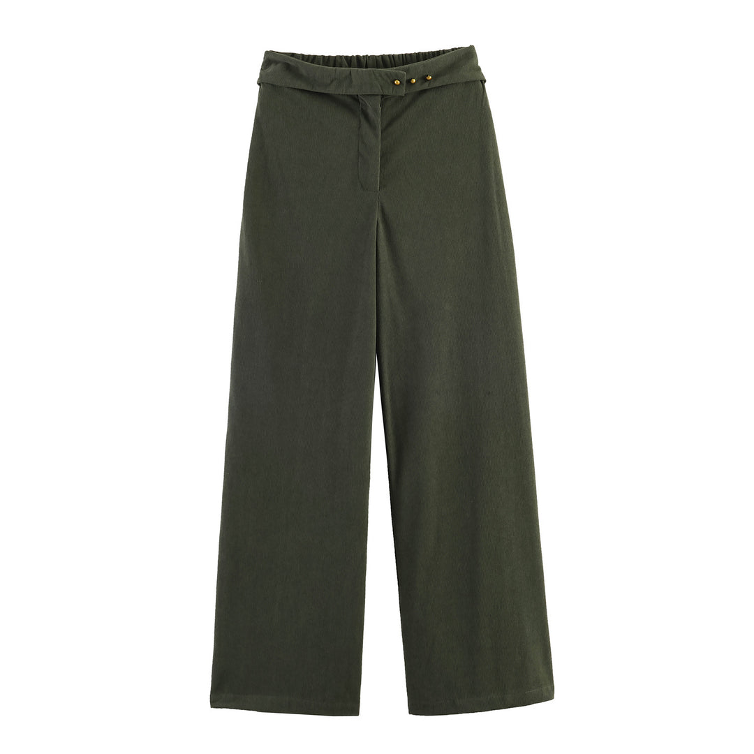 Damen Weite Highwaist‑Hose mit Umschlagbund und Cordoptik Echo Archiv