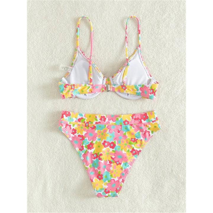 Damen Hochgeschnittener Bikini mit floralem Muster und schmalen Trägern Echo Archiv