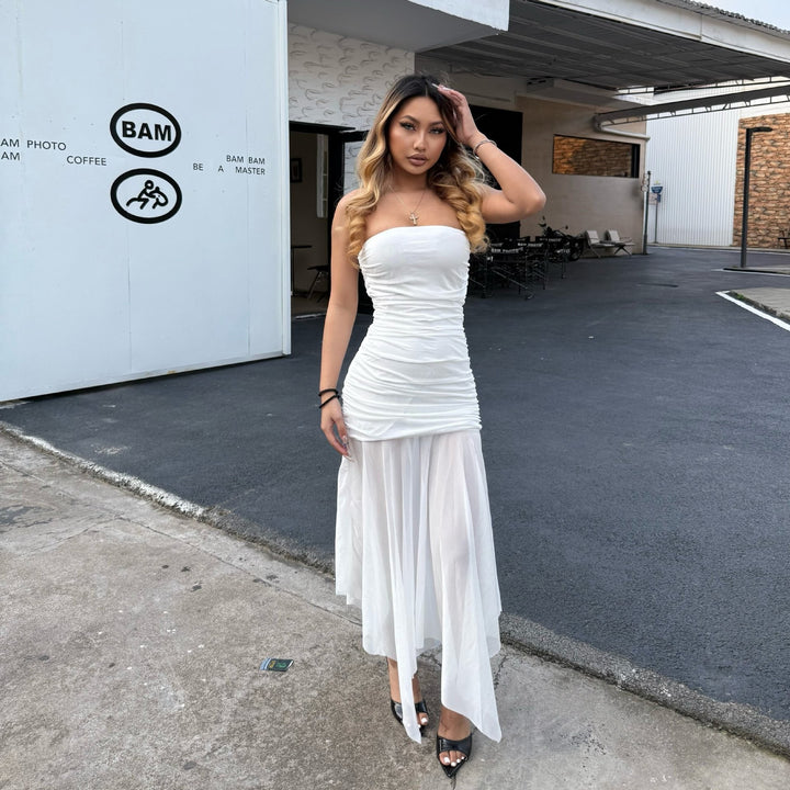 Damen Longdress mit raffinierten Falten und elegantem Chiffon-Einsatz Echo Archiv