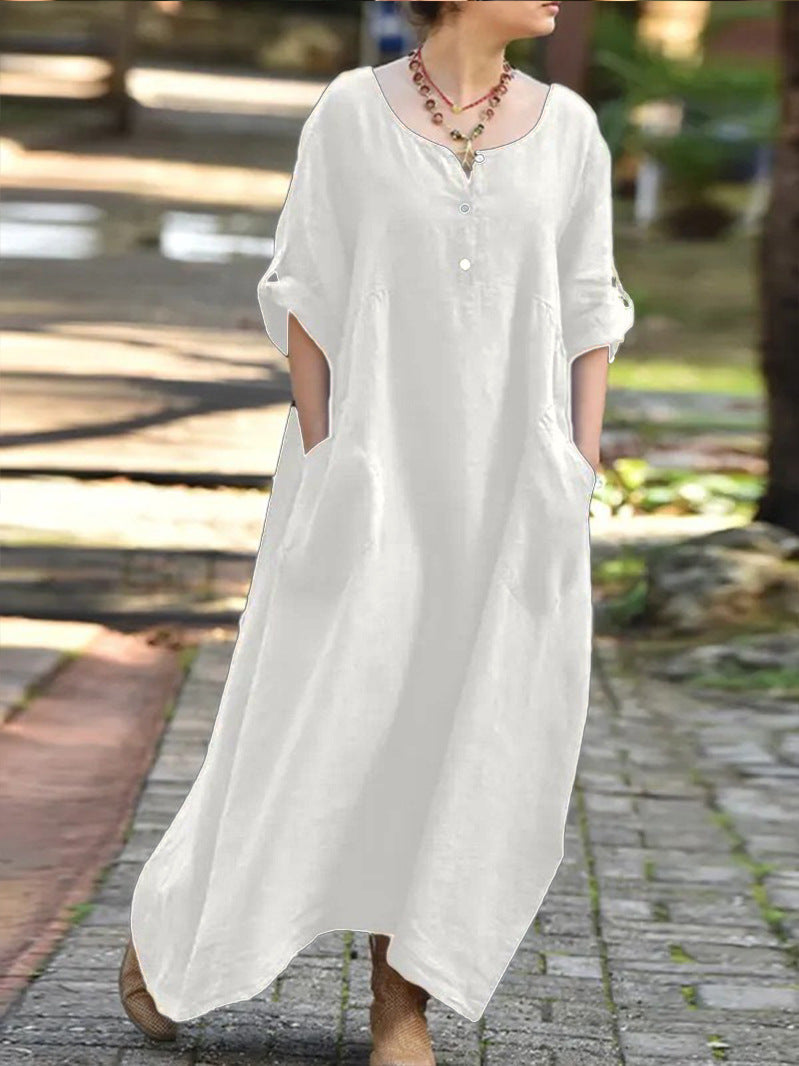 Damen lässiges Maxikleid mit praktischen Taschen und Knopfdetails Echoarchiv