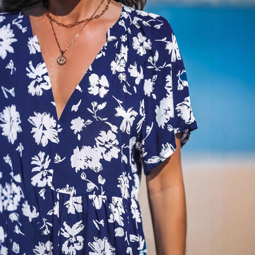 Damen verspieltes Sommerkleid mit V-Ausschnitt und luftigen Ärmeln Echo Archiv