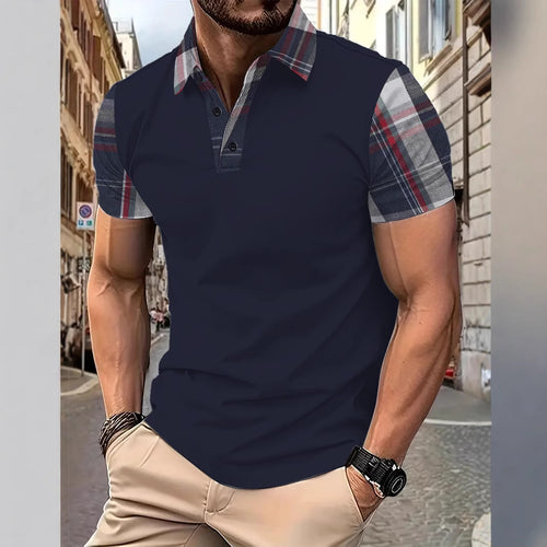 Herren Polo-T-Shirt mit karierter Kragen- und Ärmelgestaltung Echoarchiv