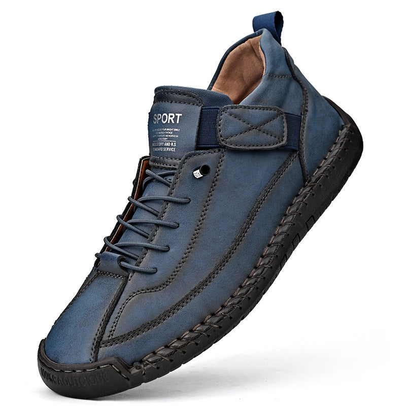 Herren Ledernachahmender Freizeit‑Sneaker mit Klettriemen, Mokassinnaht & profilierter Gummisohle Echoarchiv