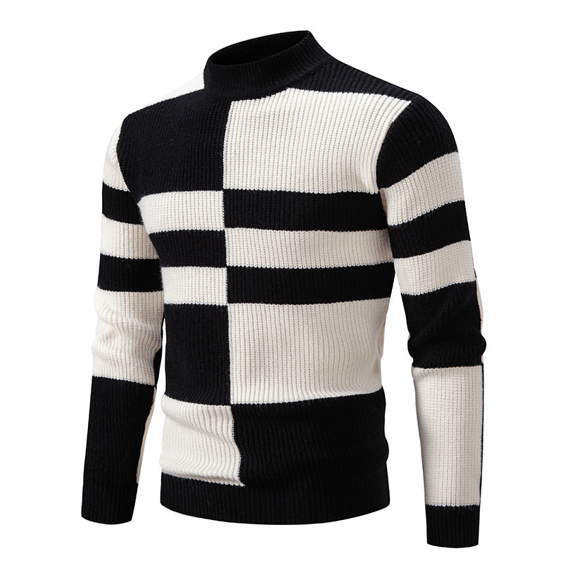 Herren Strukturierter Mockneck-Strickpullover mit asymmetrischem Blockmuster Echo Archiv