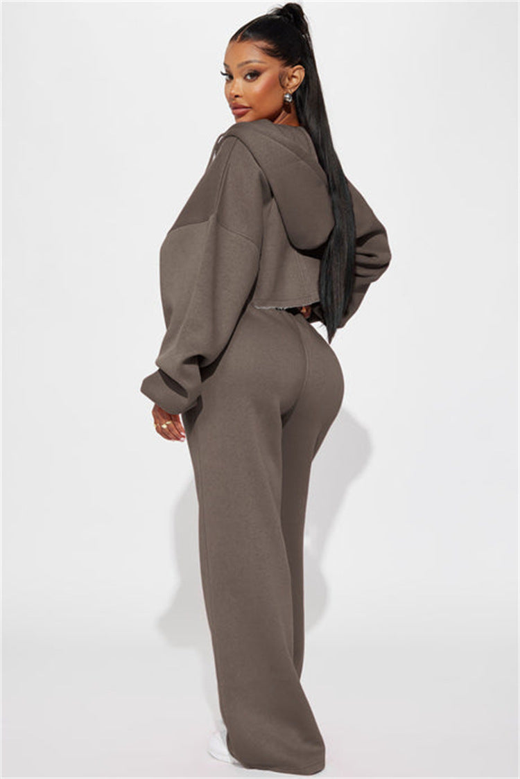 Damen nan Kapuzen-Crop-Top und weite Jogginghose Lounge-Set aus weichem Fleece Echo Archiv
