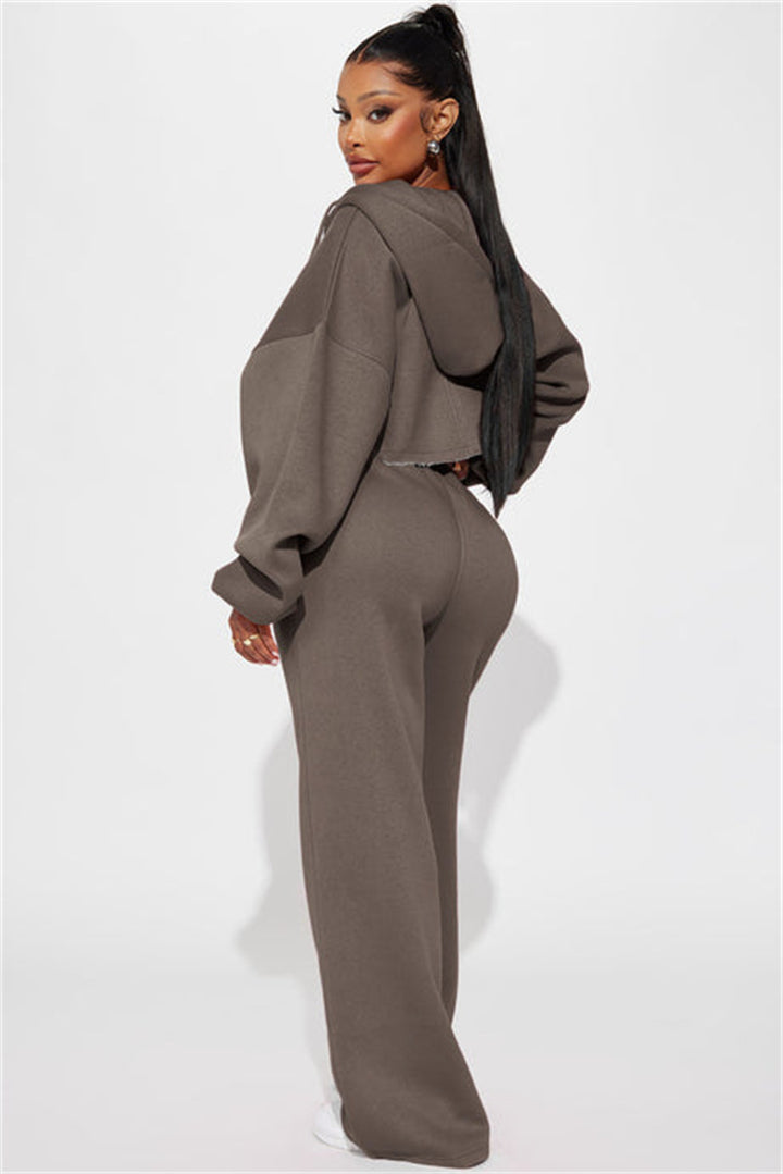 Damen nan Kapuzen-Crop-Top und weite Jogginghose Lounge-Set aus weichem Fleece Echo Archiv