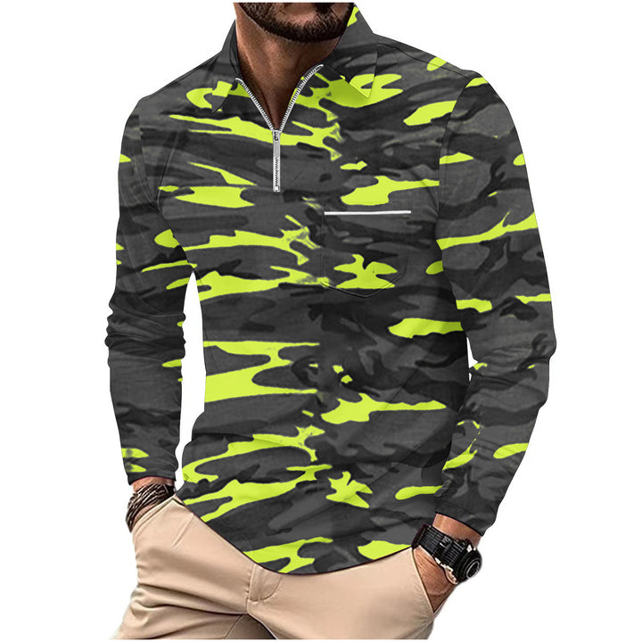 Herren Langarmshirt mit modernem Camouflage-Design und hochwertigem Stehkragen Echoarchiv