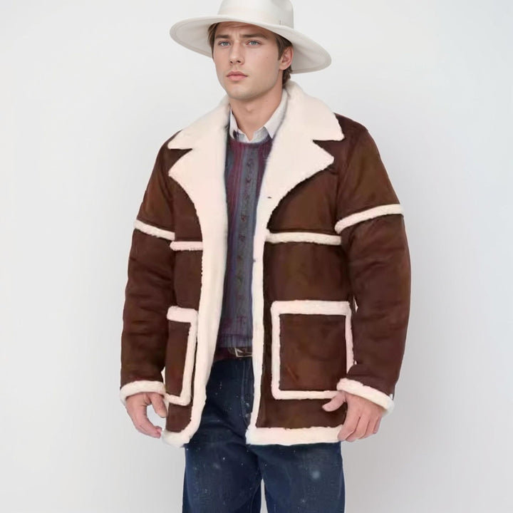 Herren Lammfelljacke mit breitem Kragen und robusten Taschen Echoarchiv