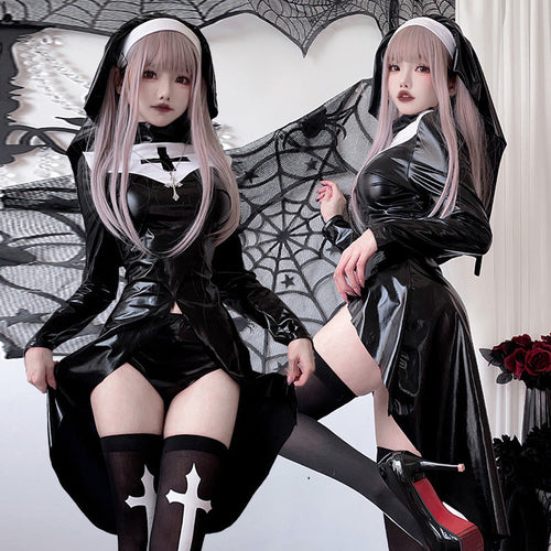 Damen Gothic Nonnenkostüm mit ausdrucksstarkem Design und transparentem Überrock Echo Archiv