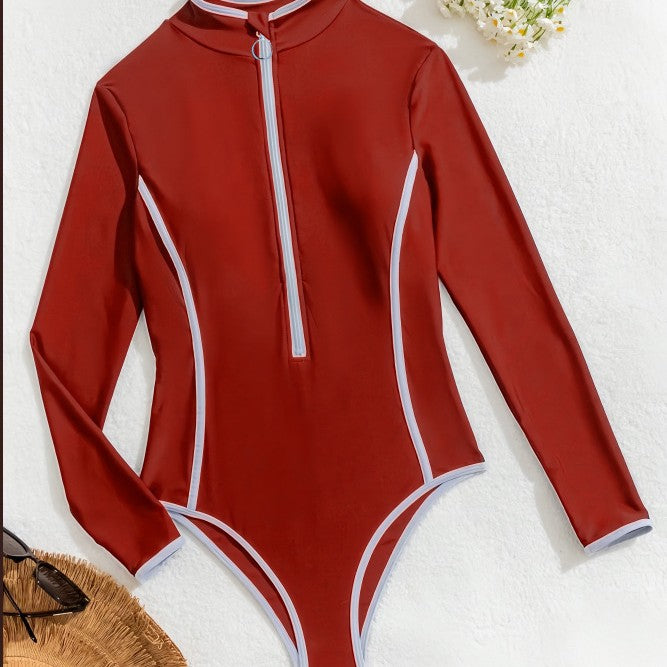 Damen Schwimmanzug mit langem Arm und stylischem Reißverschluss Echo Archiv
