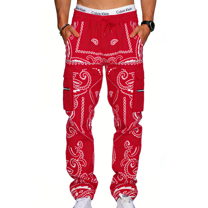 Herren Cargo-Hose mit Bandana-Print, elastischem Bund und Zipper-Taschen – Bravaro