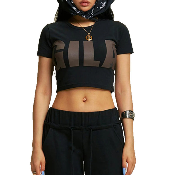 Damen Cropped T-Shirt mit auffälligem Grafikdruck Echo Archiv