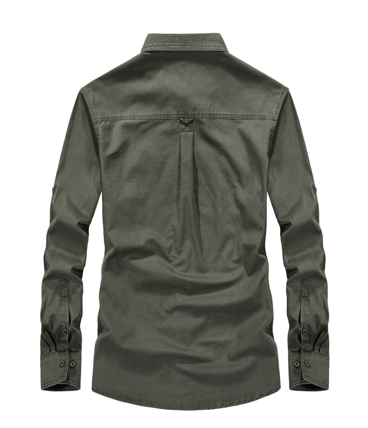 Herren Canvas-Utility-Fieldhemd mit Pattentaschen, Stehkragen und Ärmel-Rollfunktion – Taviero