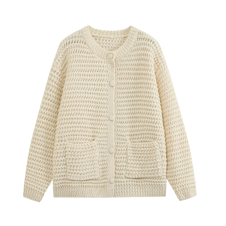 Damen Grobgestrickte Oversize-Cardigan mit Knopfleiste und aufgesetzten Taschen Echo Archiv