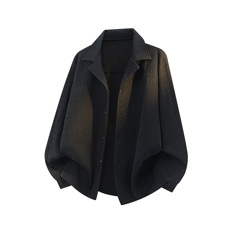 Damen Leicht strukturierte Oversize-Hemdjacke mit Reverskragen & Druckknopffront Echoarchiv