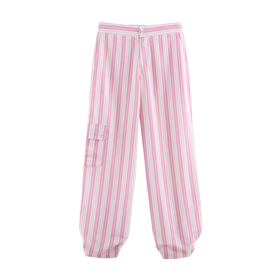 Damen Gestreifte weite Cargo-Hose mit hohem Bund Echo Archiv
