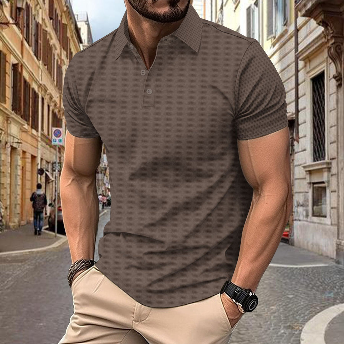 Herren modisches Kurzarm-Poloshirt mit strukturiertem Design – Cavello