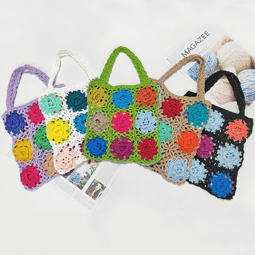 Damen gehäkelte Handtasche mit buntem Blumenmuster Echo Archiv