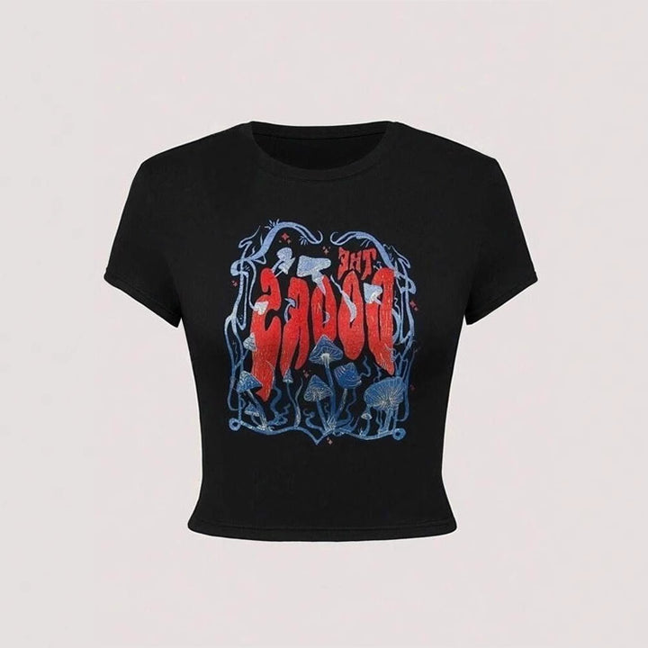 Damen lässiges Crop-T-Shirt mit kreativem Grafikdesign Echo Archiv