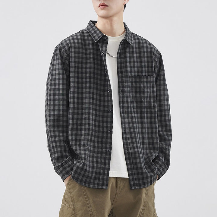Herren Karierte Overshirt-Hemdjacke aus Baumwollmischung mit Brusttasche und lockerem Schnitt Echoarchiv