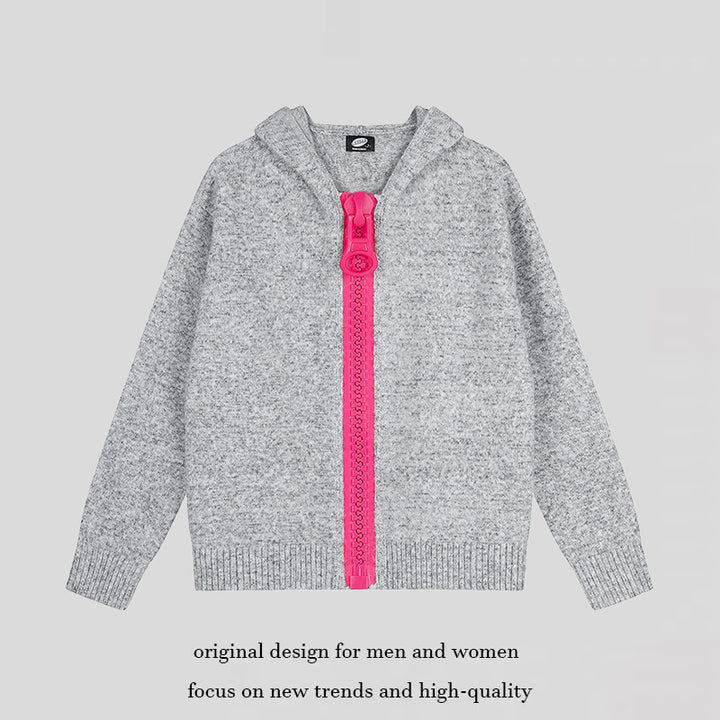 Damen Kapuzen-Strickjacke mit übergroßem Reißverschluss und softem Mohair-Mix Echoarchiv