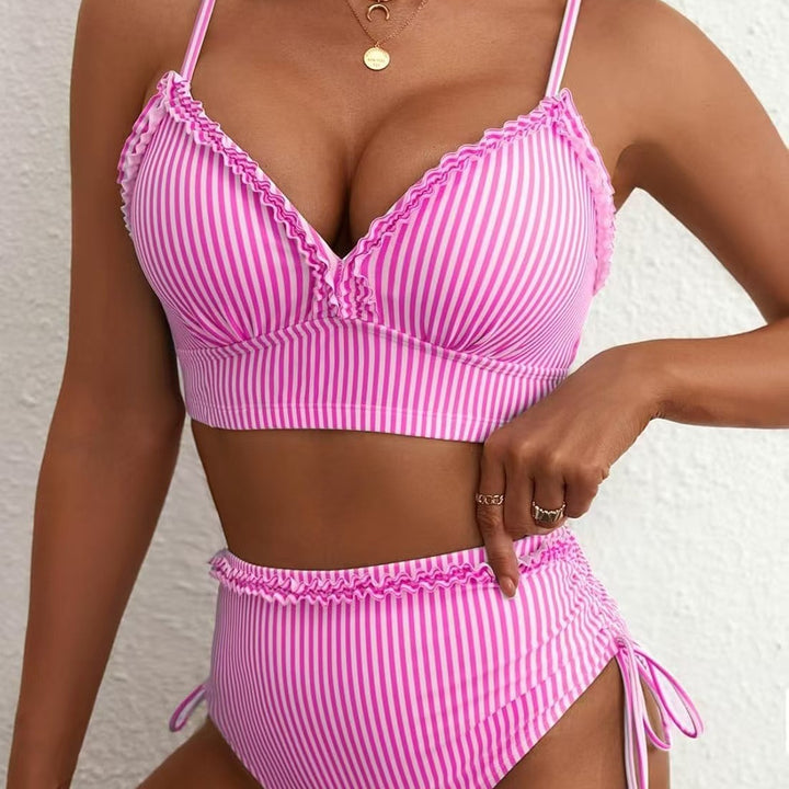 Damen Bikini-Set mit süßem Rüschendetail und hoch tailliertem Schnitt Echo Archiv